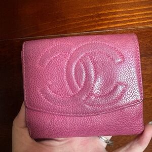 Auth Chanel Cavier pink leather compact wallet